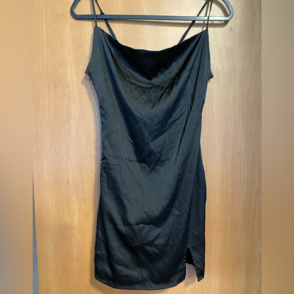 Satin Cowlneck Mini Dress